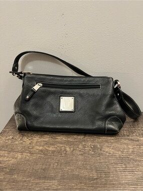 Tignanello Black Leather Shoulder Bag with Silver Hardware EUC